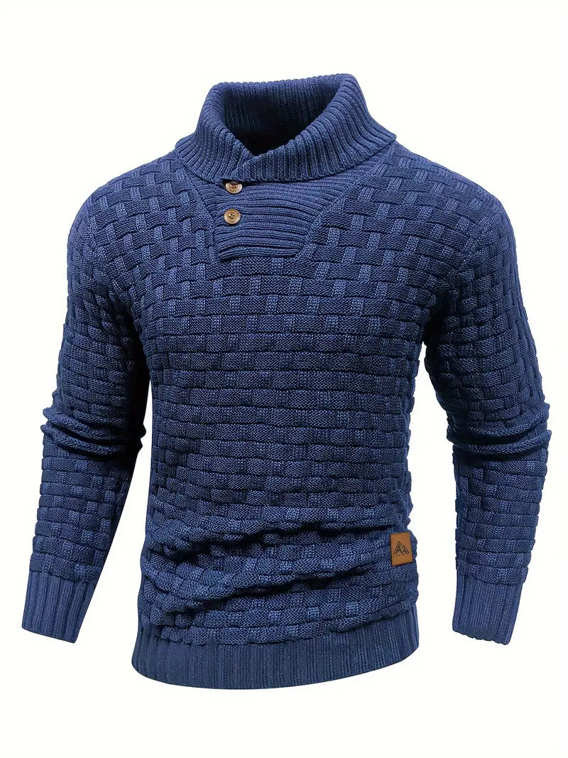 Pull en tricot épais à col boutonné pour homme
