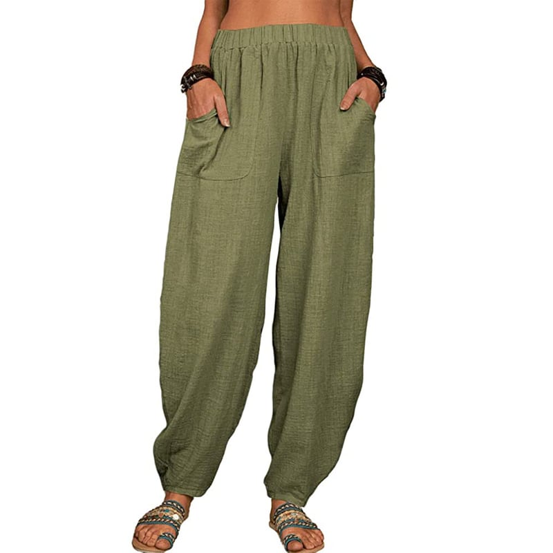 Pantalon Lin Femme Élégant avec Poches
