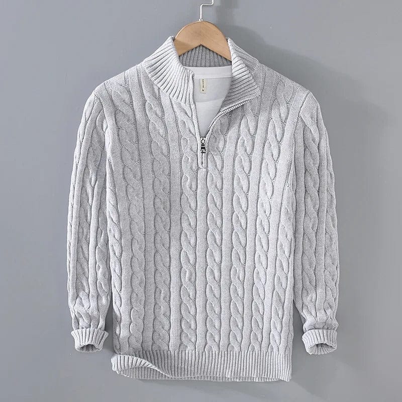 Pull Câblé Beige Homme à Fermeture Éclair