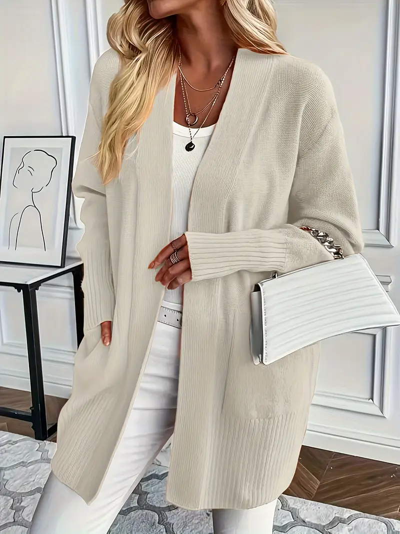 Gilet femme long en tricot camel élégant