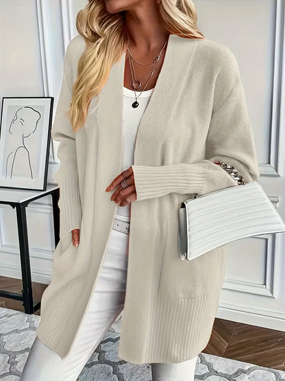 Gilet femme long en tricot camel élégant