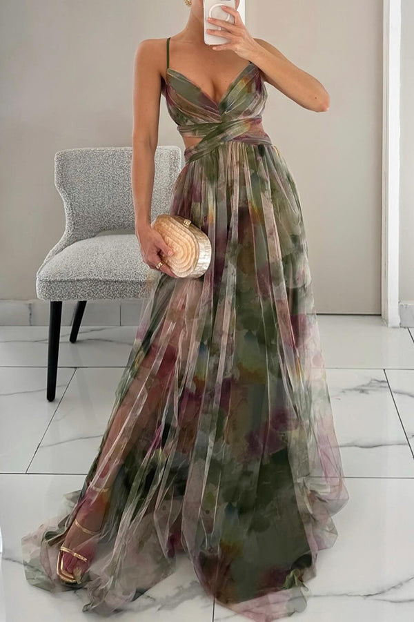 ChicElegance™ – Robe Longue Femme Imprimé Moderne et Laçage Ajustable