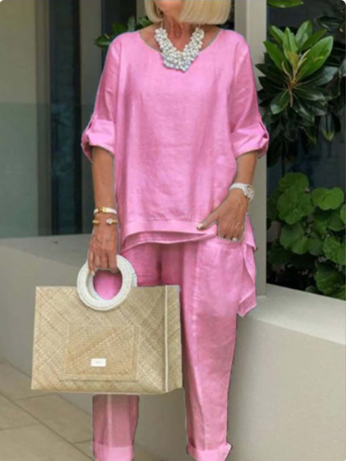 Robe Été Femme Lin Clair avec Sac Tressé