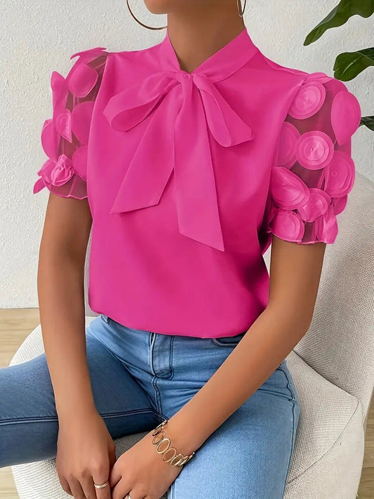 Chemisier femme chic à manches courtes col V décontracté - LuxeStyle