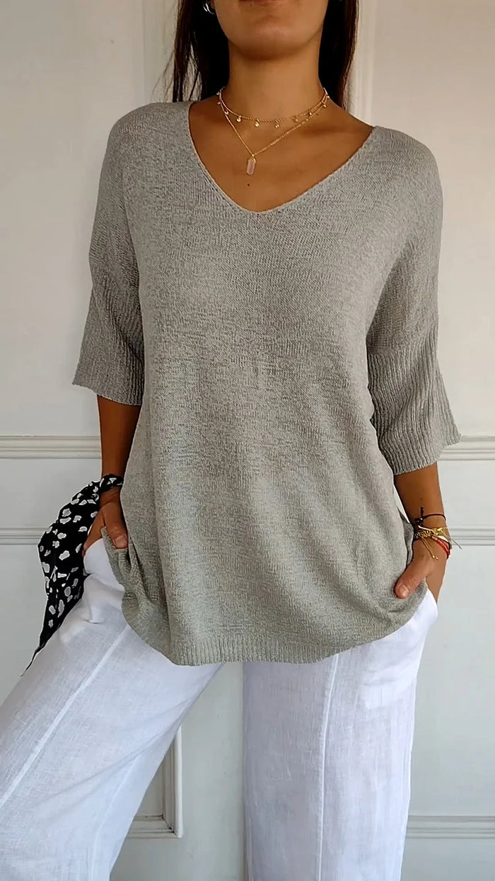 Pull Femme Rose Manches Courtes Élégant