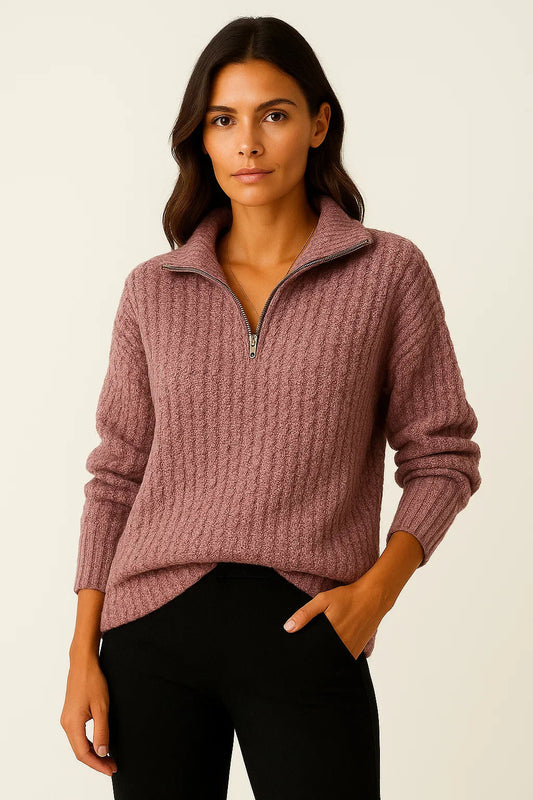 Pull Femme Rose Douillet à Fermeture Éclair - LuxeStyle