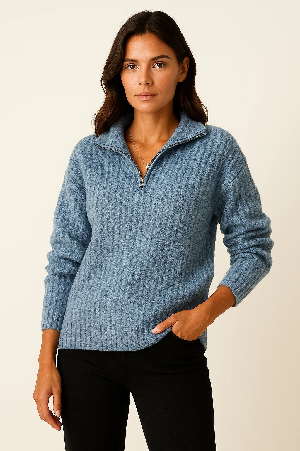 Pull Femme Rose Douillet à Fermeture Éclair