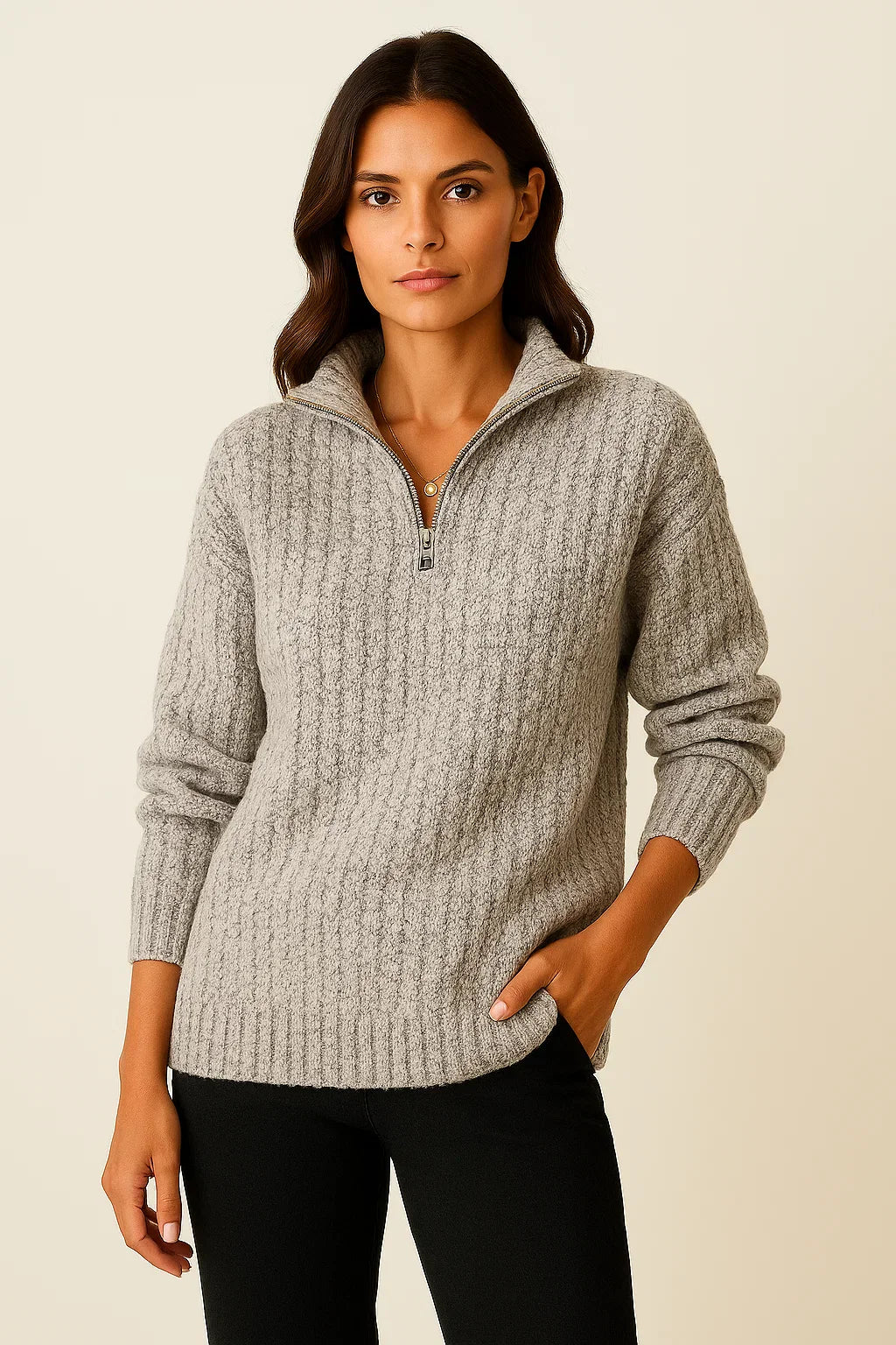 Pull Femme Rose Douillet à Fermeture Éclair