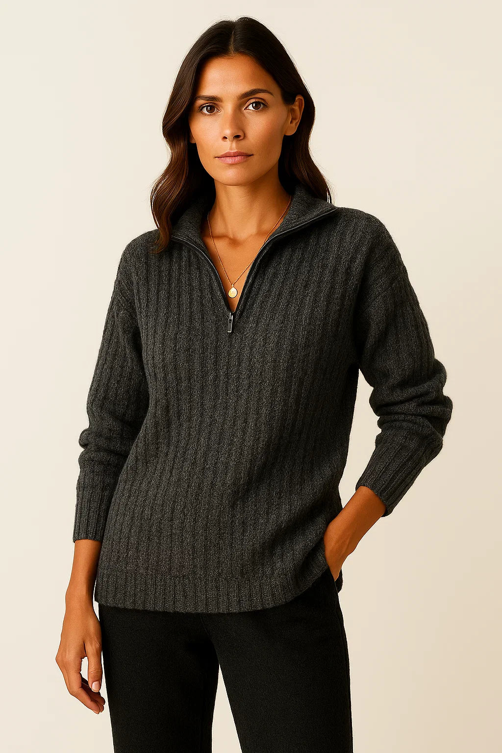 Pull Femme Rose Douillet à Fermeture Éclair