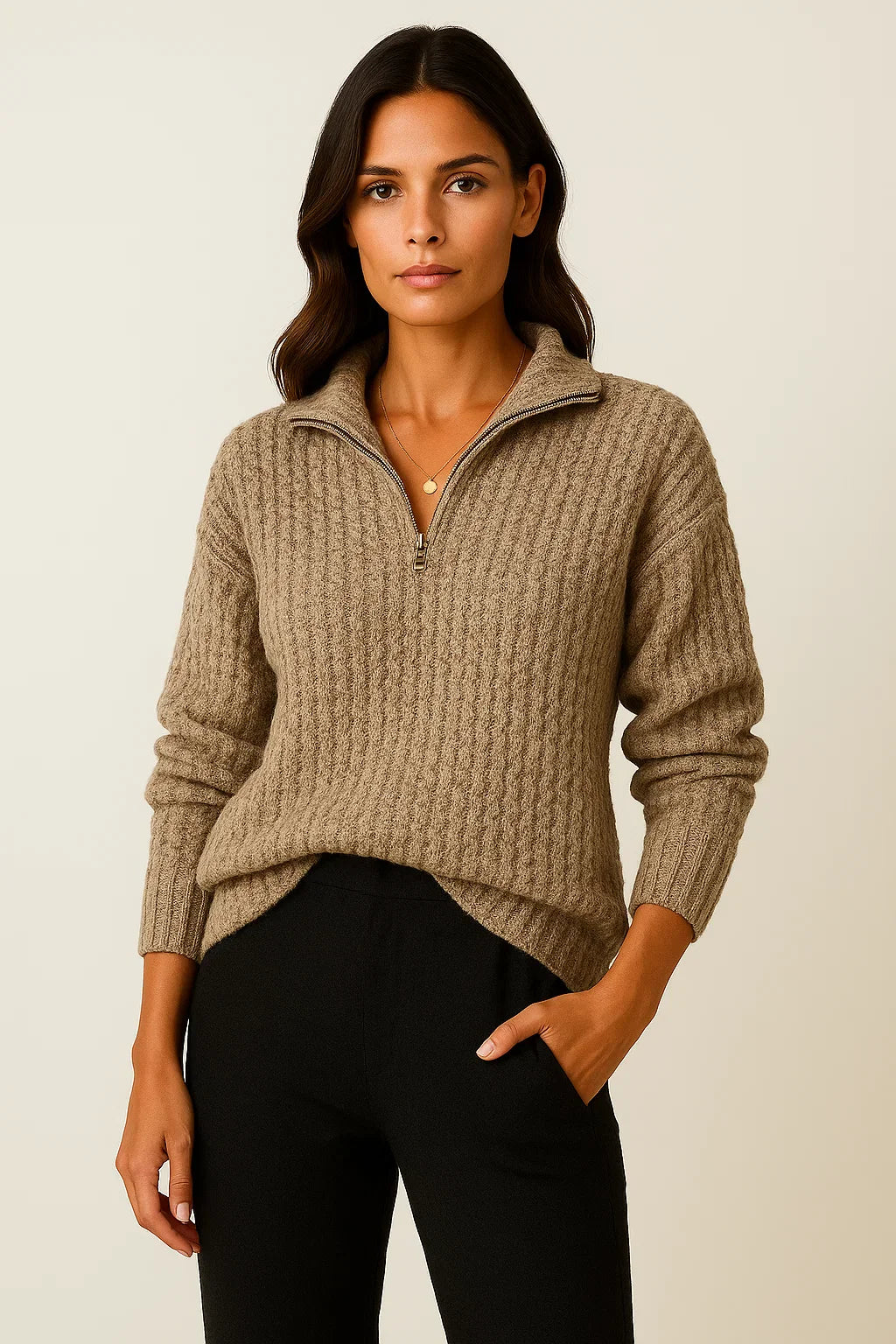 Pull Femme Rose Douillet à Fermeture Éclair