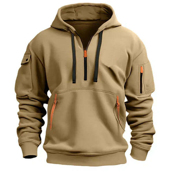 Sweat à capuche noir élégant avec poches fermées et manches ajustables