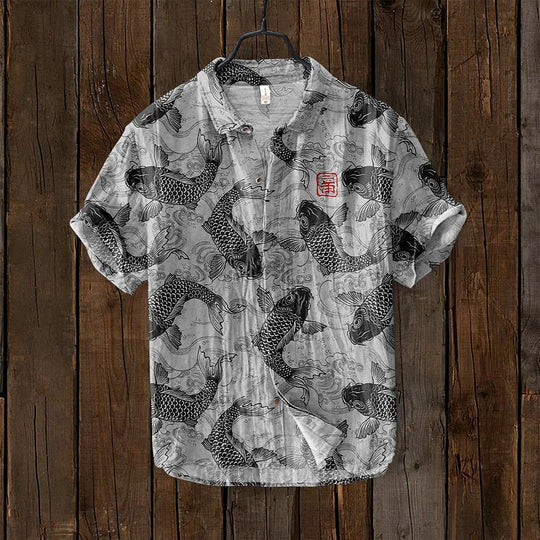 Chemise Homme Relaxe Poissons Boutonnée