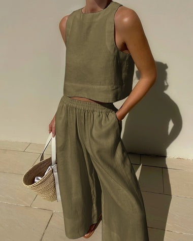 Tenue Élégante Femme en Lin - Ensemble Haut et Pantalon