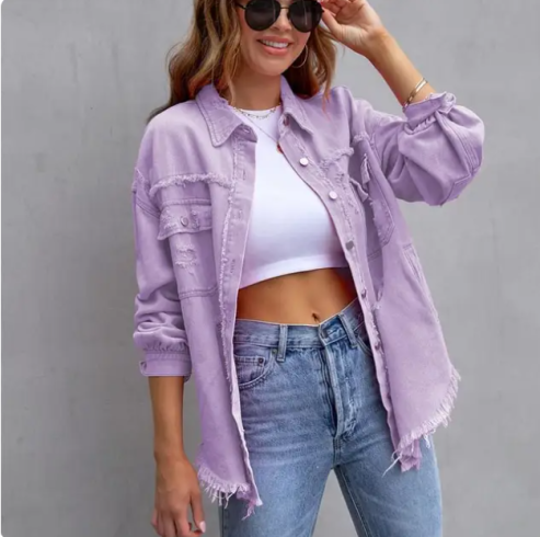 Blouson denim vert femme tendance
