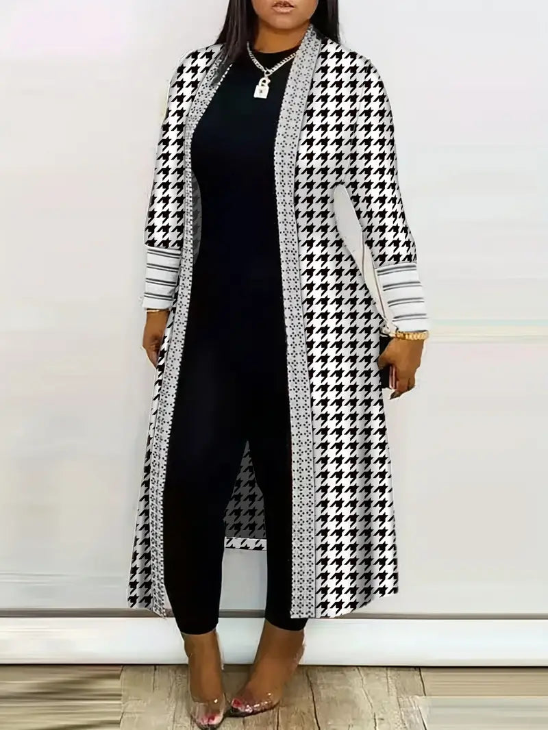 Cardigan Femme Pied-De-Poule Élégant pour Automne - LuxeStyle
