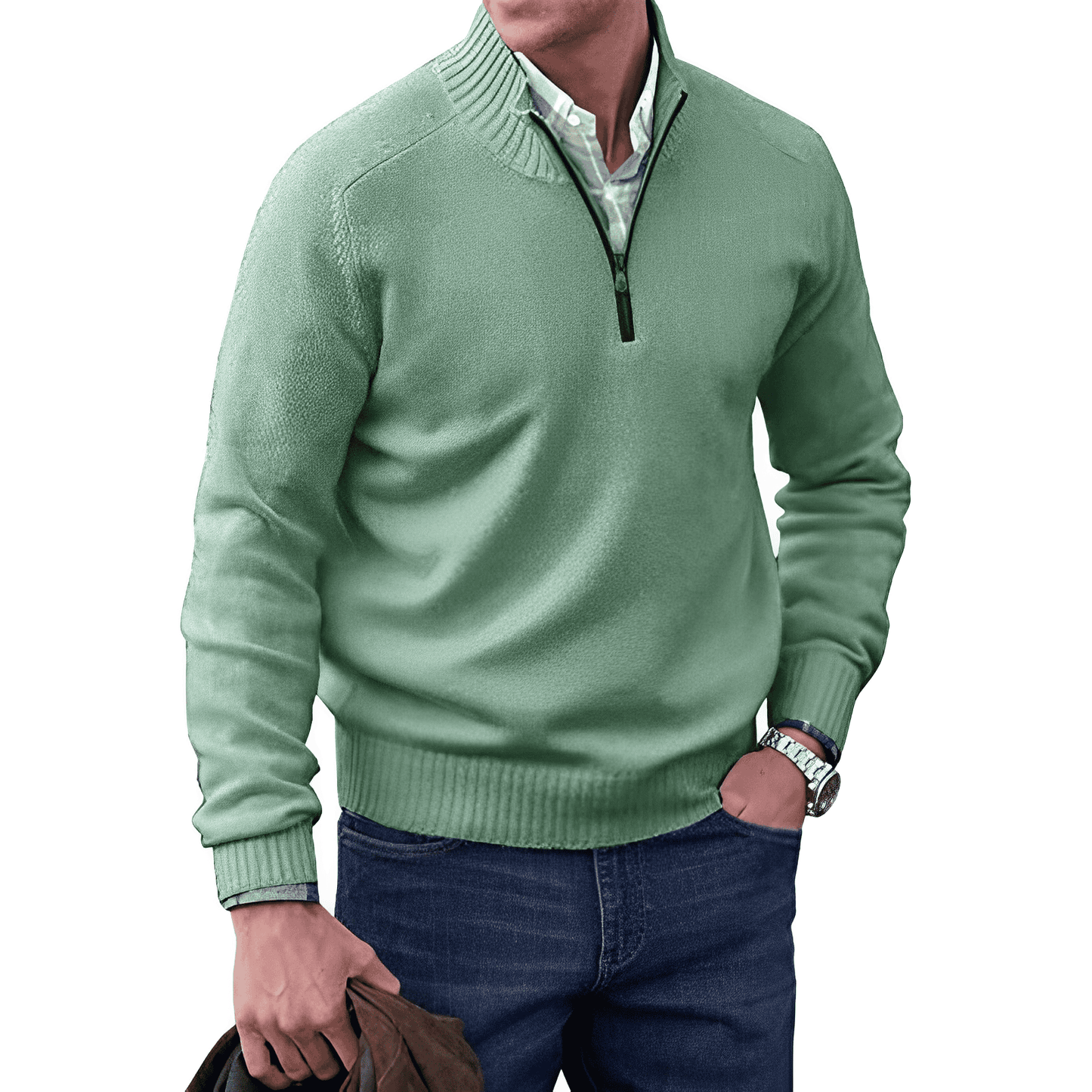 Pull Homme Laine Gris Chic Zippé
