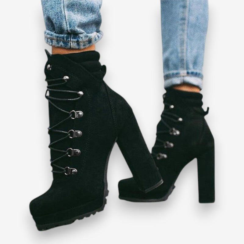 Bottines Chic à Talon Épais et Fermeture Lacet