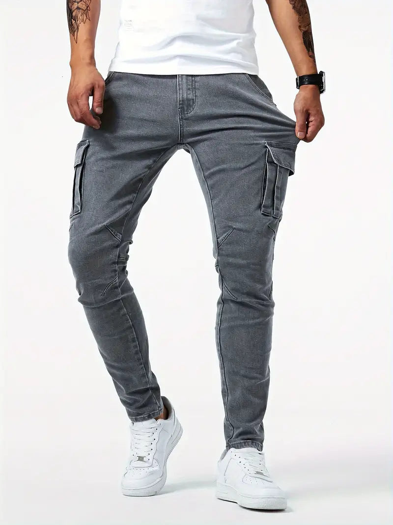 Pantalon de travail homme gris robuste avec poches - LuxeStyle