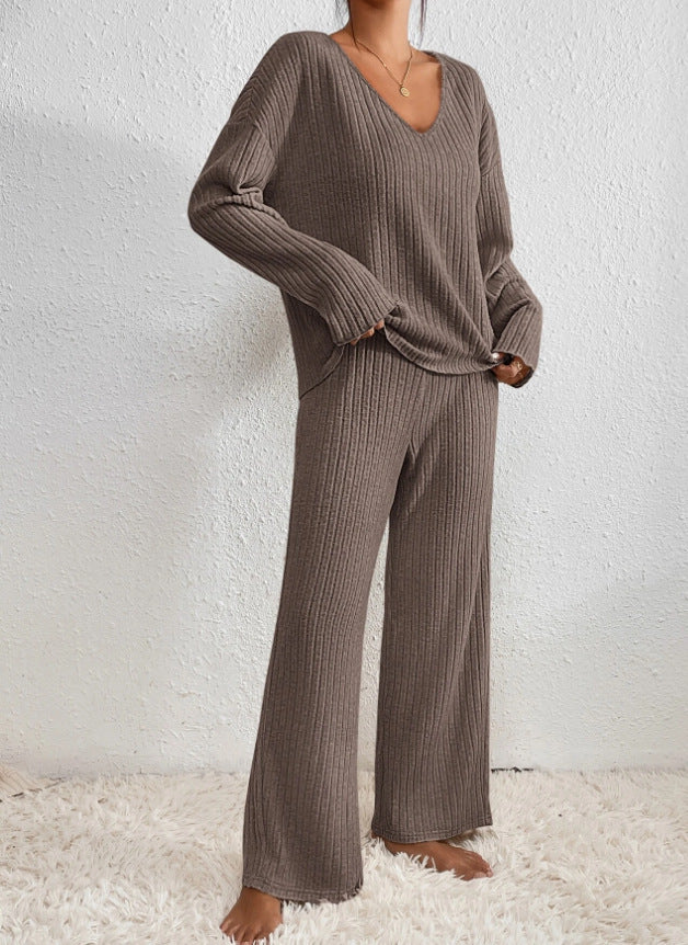 Pyjama Femme Douillet en Maille – Ensemble Confortable Col V