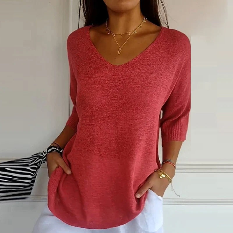 Tunique décontractée Col V Manches Courtes - LuxeStyle
