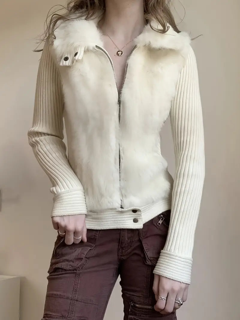 Gilet Élégant Col Fourrure Artificielle pour Femme Hiver - LuxeStyle