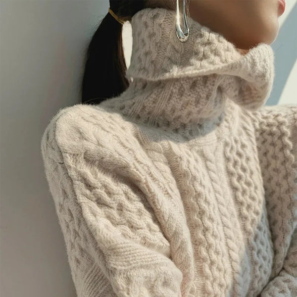 Pull en tricot torsadé ciel pour femme