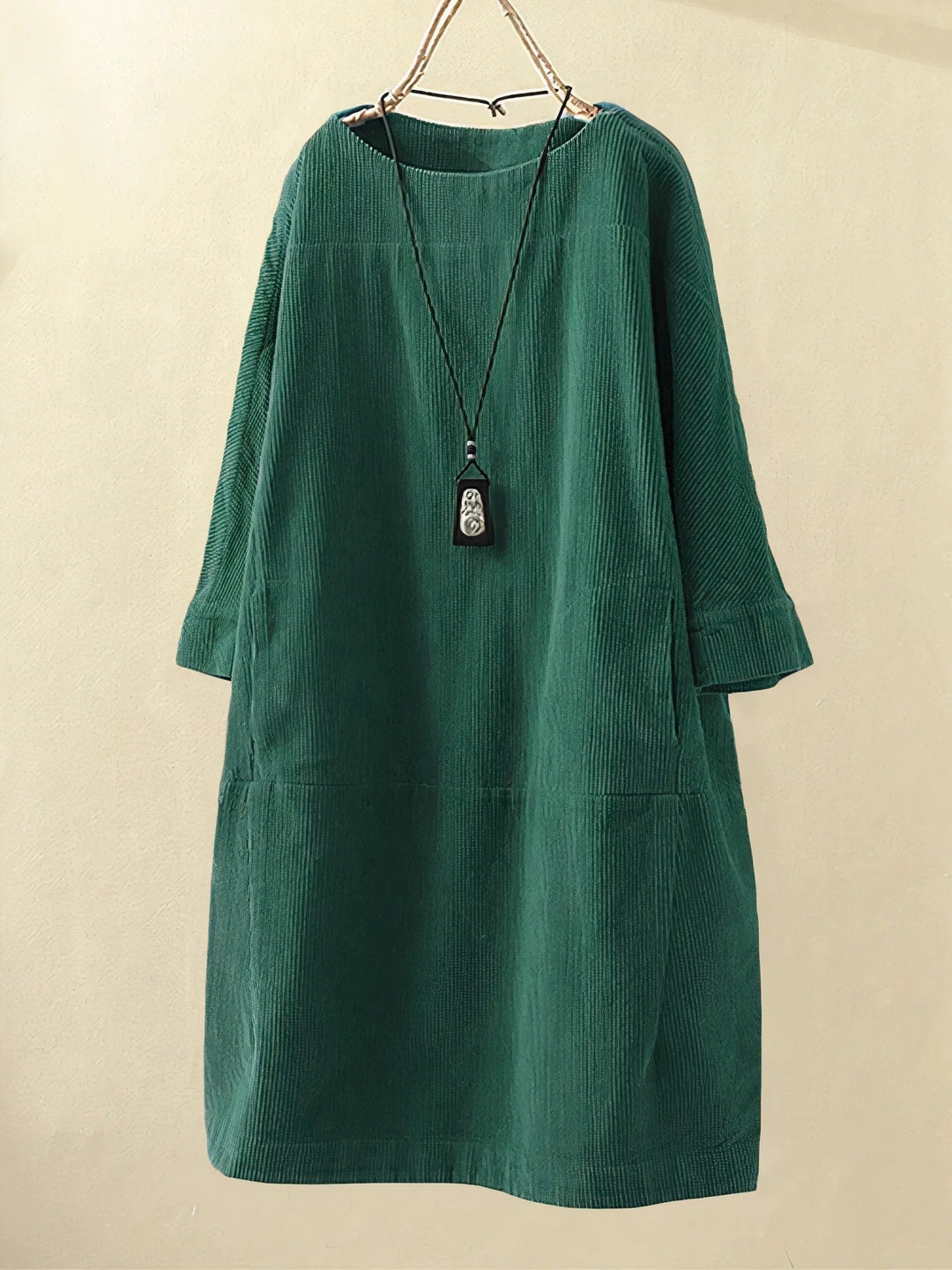Robe Femme Velours Vert Foncé Manches Longues