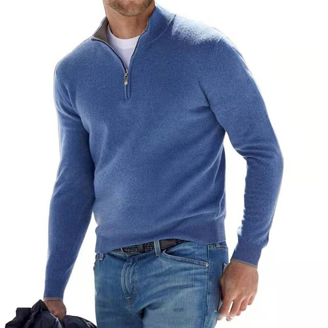Pull Homme Col V Zippé Mérinos Doux et Élégant