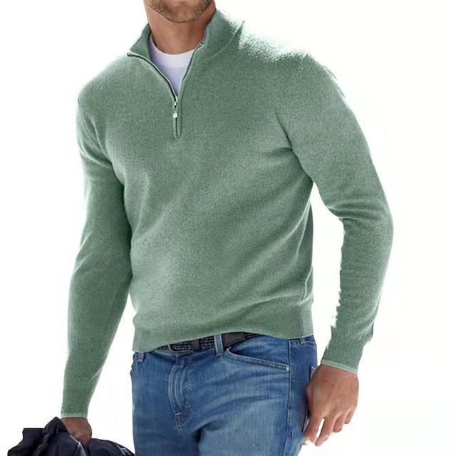 Pull Homme Col V Zippé Mérinos Doux et Élégant