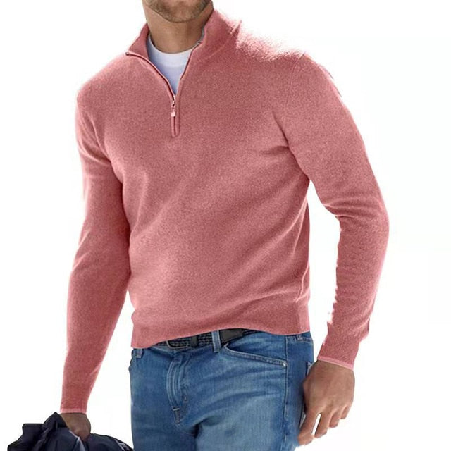 Pull Homme Col V Zippé Mérinos Doux et Élégant
