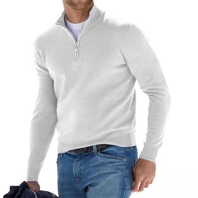 Pull Homme Col V Zippé Mérinos Doux et Élégant