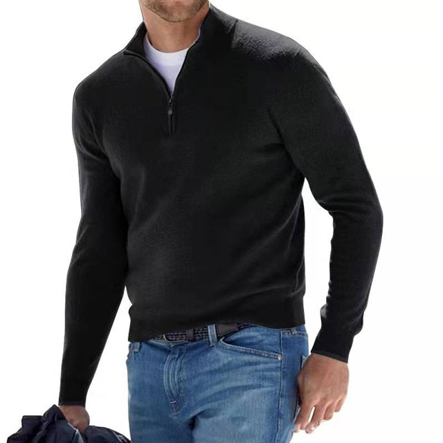 Pull Homme Col V Zippé Mérinos Doux et Élégant