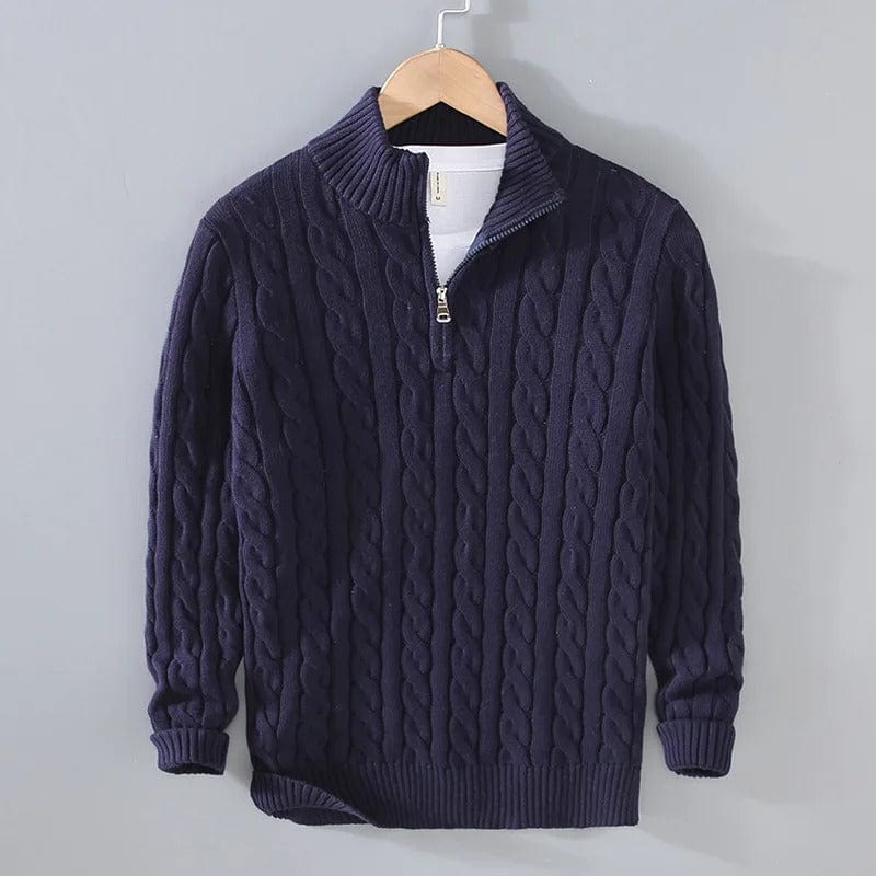 Pull Câblé Beige Homme à Fermeture Éclair