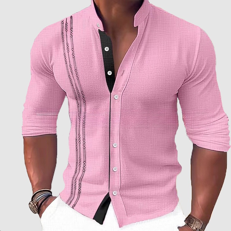 Chemise Homme Noir Élégant à Manches Longues Brodée