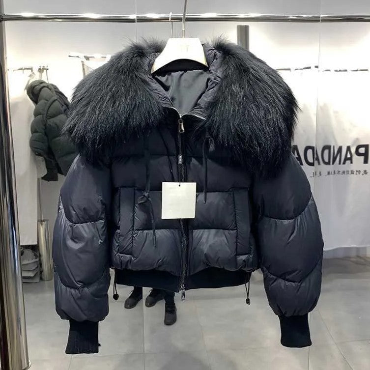Parka Hiver Femme au Col en Fourrure Synthétique avec Fermeture Éclair