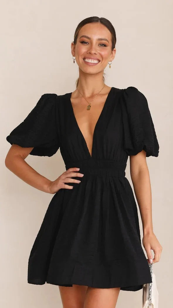 Robe Été Évasée Manches Bouffantes pour Femme