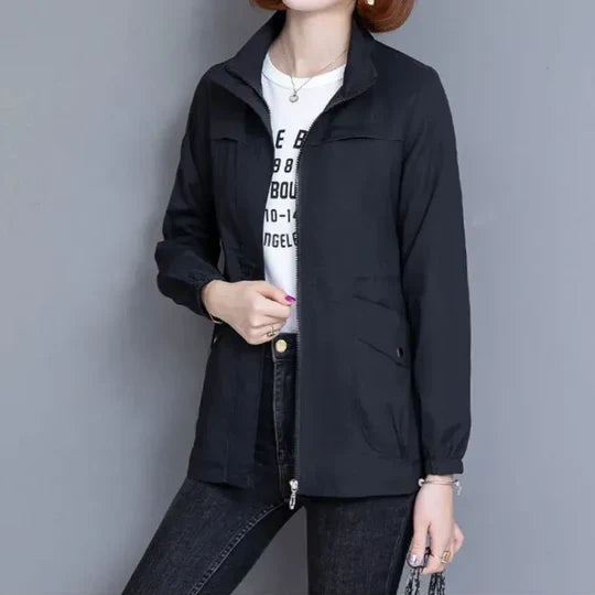 Veste coupe-vent élégante avec col montant pour femme - LuxeStyle