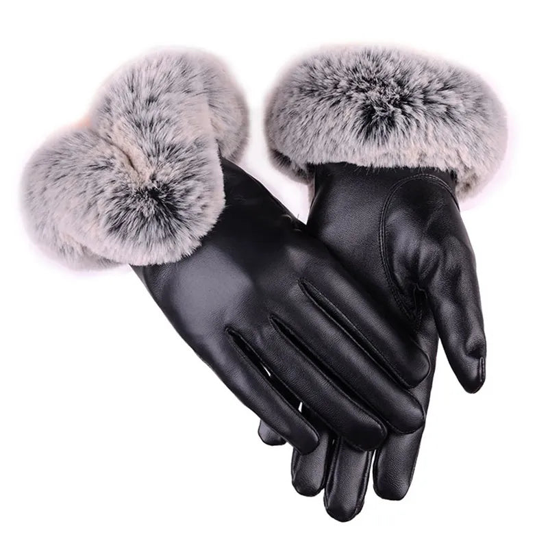 Gants Hiver Femme Douillets à Pompons en Fausses Fourrures