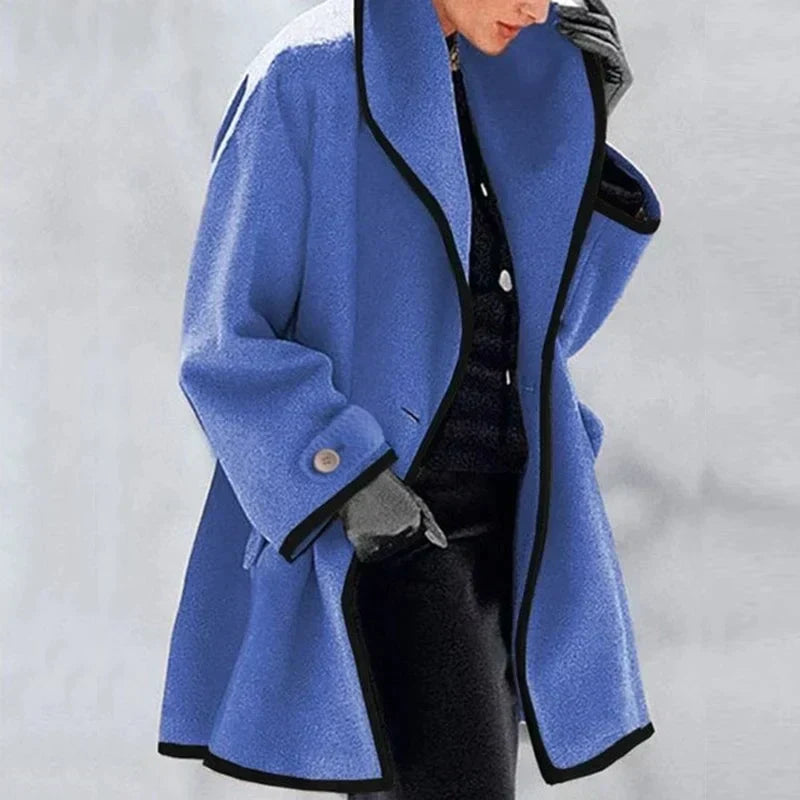 Manteau Femme Blanc Ivoire à Contraste Chic avec Fermeture Boutons