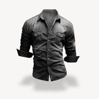 Chemise denim cowboy pour homme - Manches longues