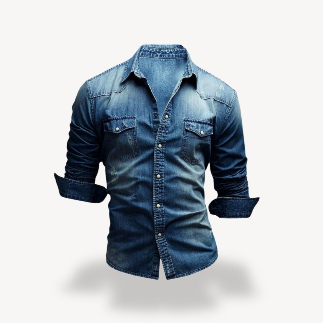 Chemise denim cowboy pour homme - Manches longues