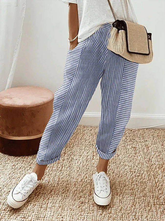 Pantalon à rayures détendu femme