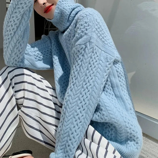 Pull en tricot torsadé ciel pour femme - LuxeStyle