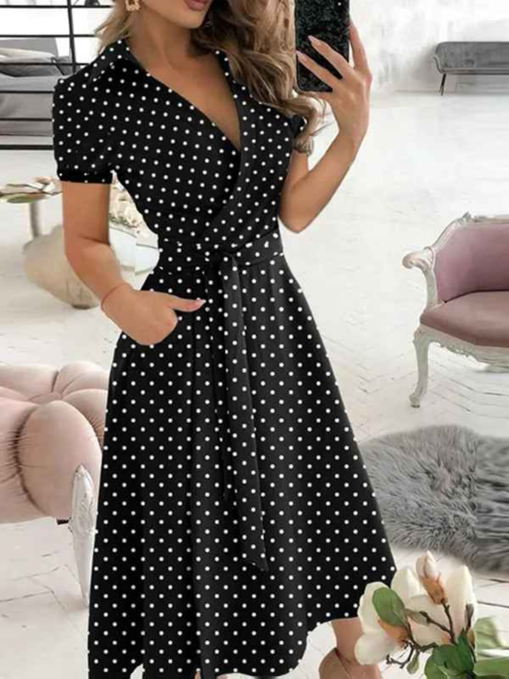 Robe Femme Élégante - Robe Imprimée Chic avec Ceinture et Coupe Fluide pour Tous les Jours
