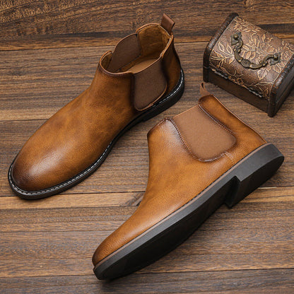Bottes Cuir Chic pour Homme - Chaussures Mi-Hautes d'Hiver à Bout Pointu