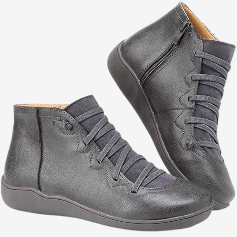 Bottines Femmes à Lacets et Fermeture Éclair