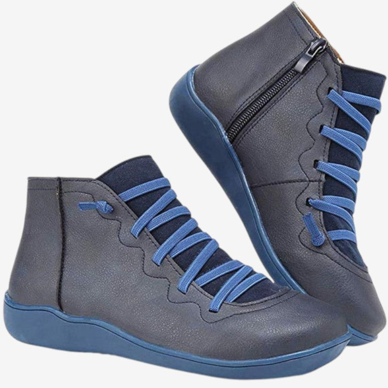 Bottines Femmes à Lacets et Fermeture Éclair