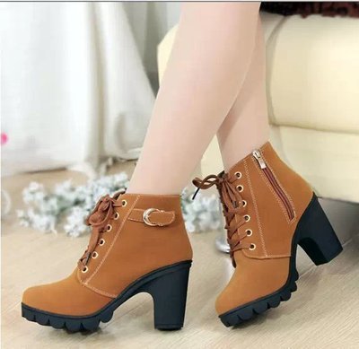 Bottines Féminines à Talon Haut et Bout Arrondi pour Automne