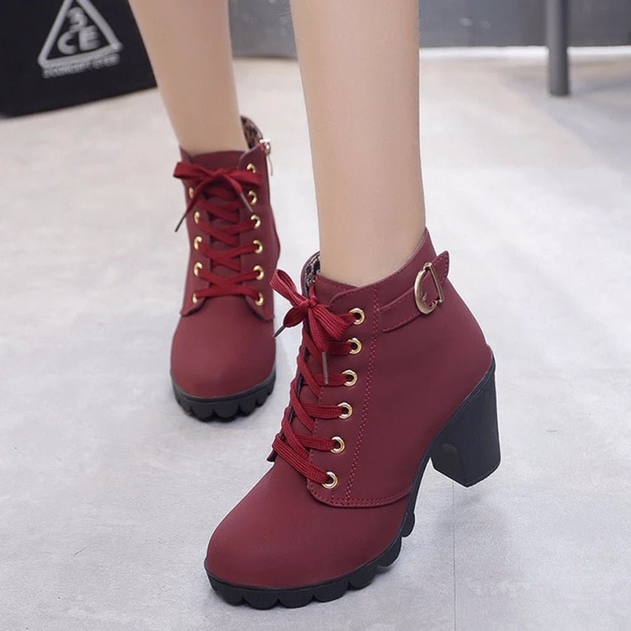 Bottines Féminines à Talon Haut et Bout Arrondi pour Automne