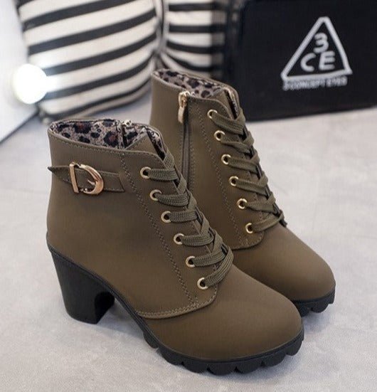 Bottines Féminines à Talon Haut et Bout Arrondi pour Automne